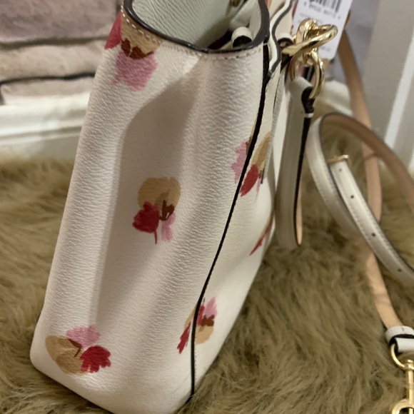 Coach Floral Print Crossbody Bag - Cream, Pink, Tan - Picture 5 of 14